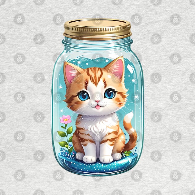 Cute Kawaii Cat With Flowers In Mason Jar by HappyDigitalPOD